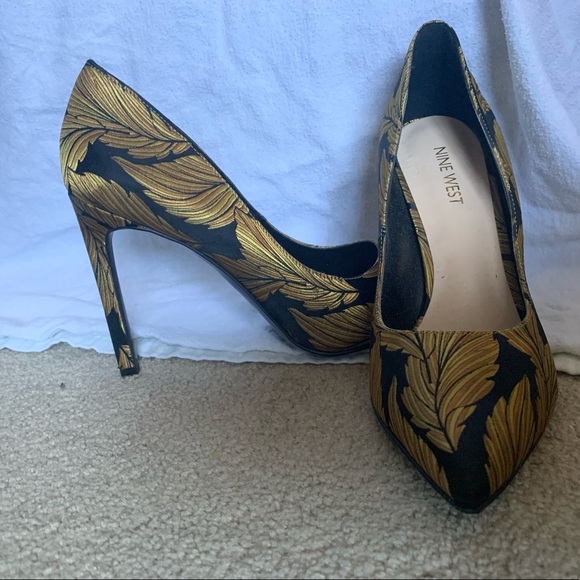 Nine West Black and Gold Baroque-Style Stilettos - Picture 1 of 4